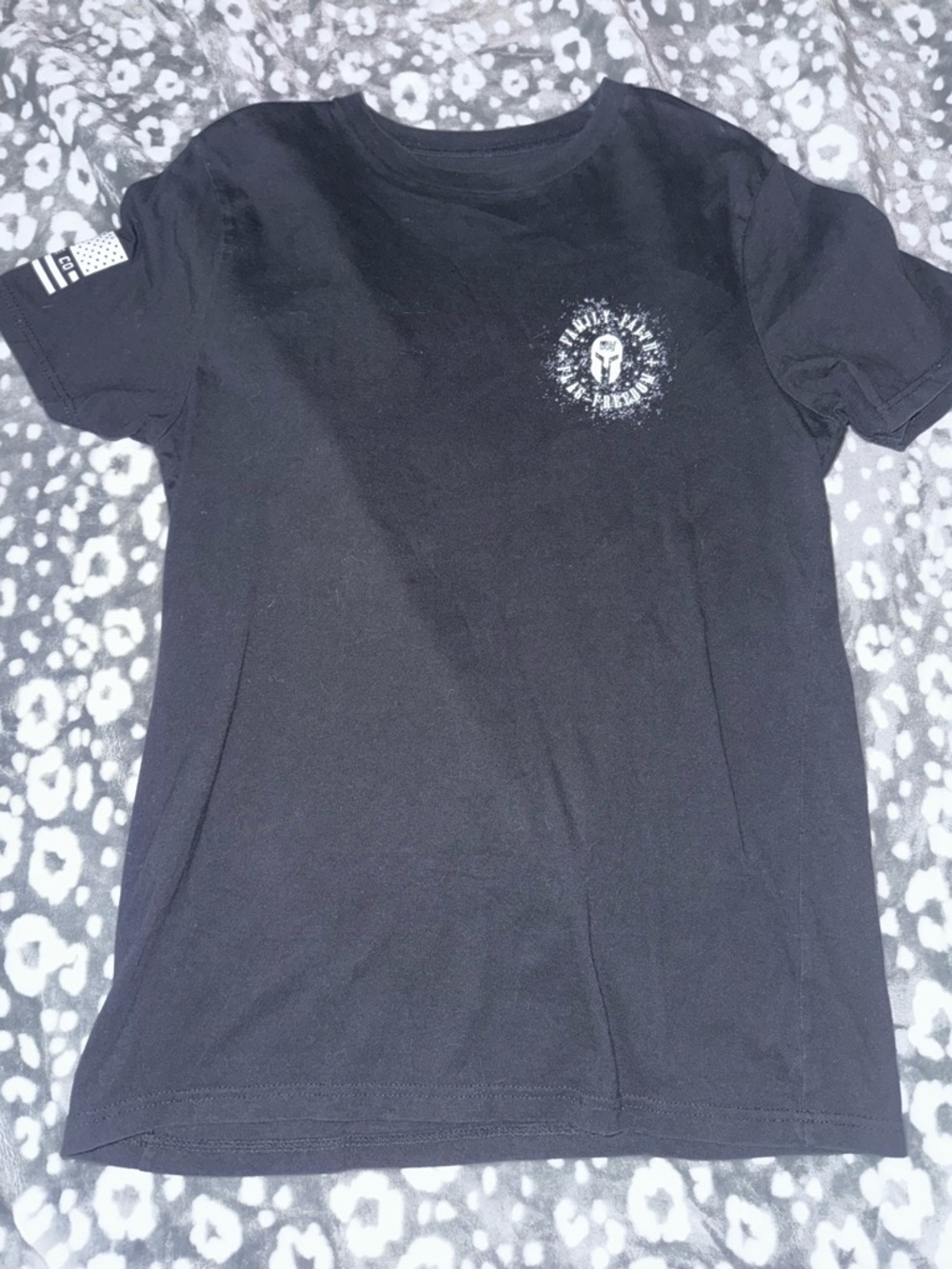 Black Short-Sleeve Graphic Tee with Spartan Emblem
